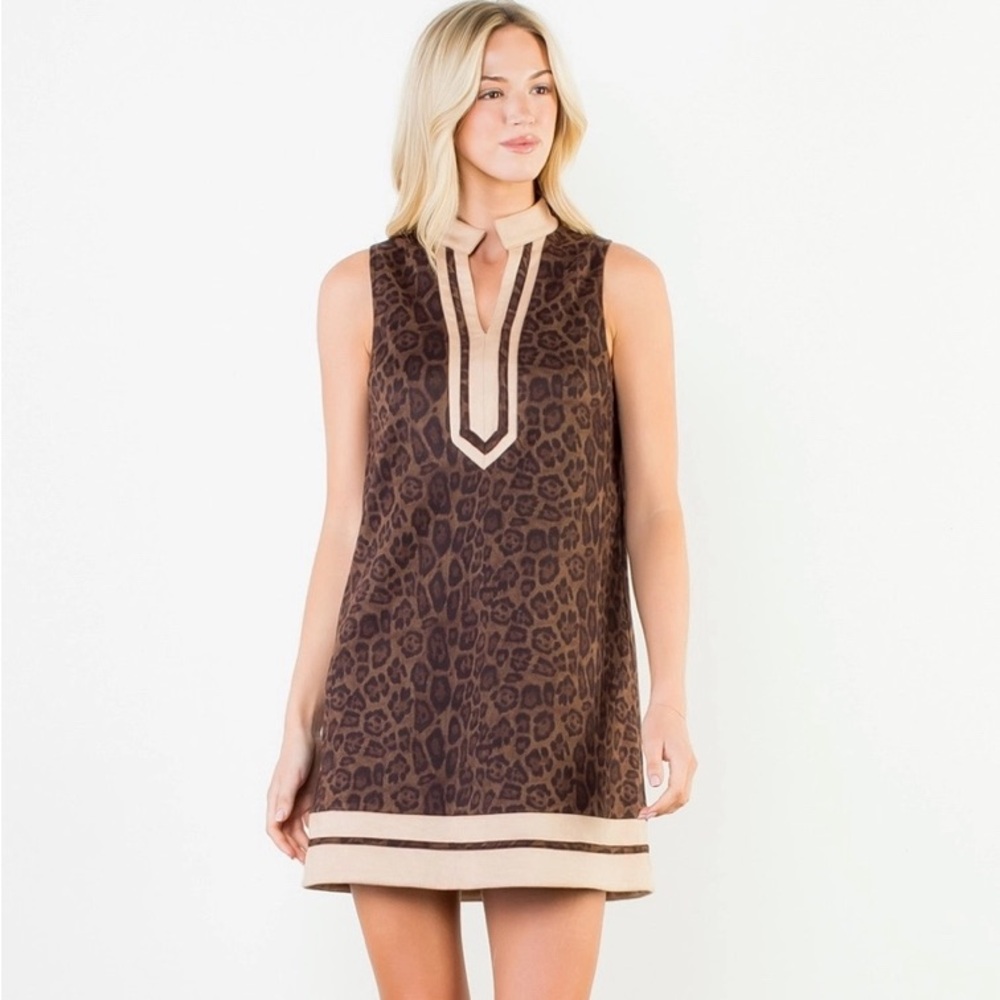 THML Leopard Suede V-Neck Mini Dress M NWT